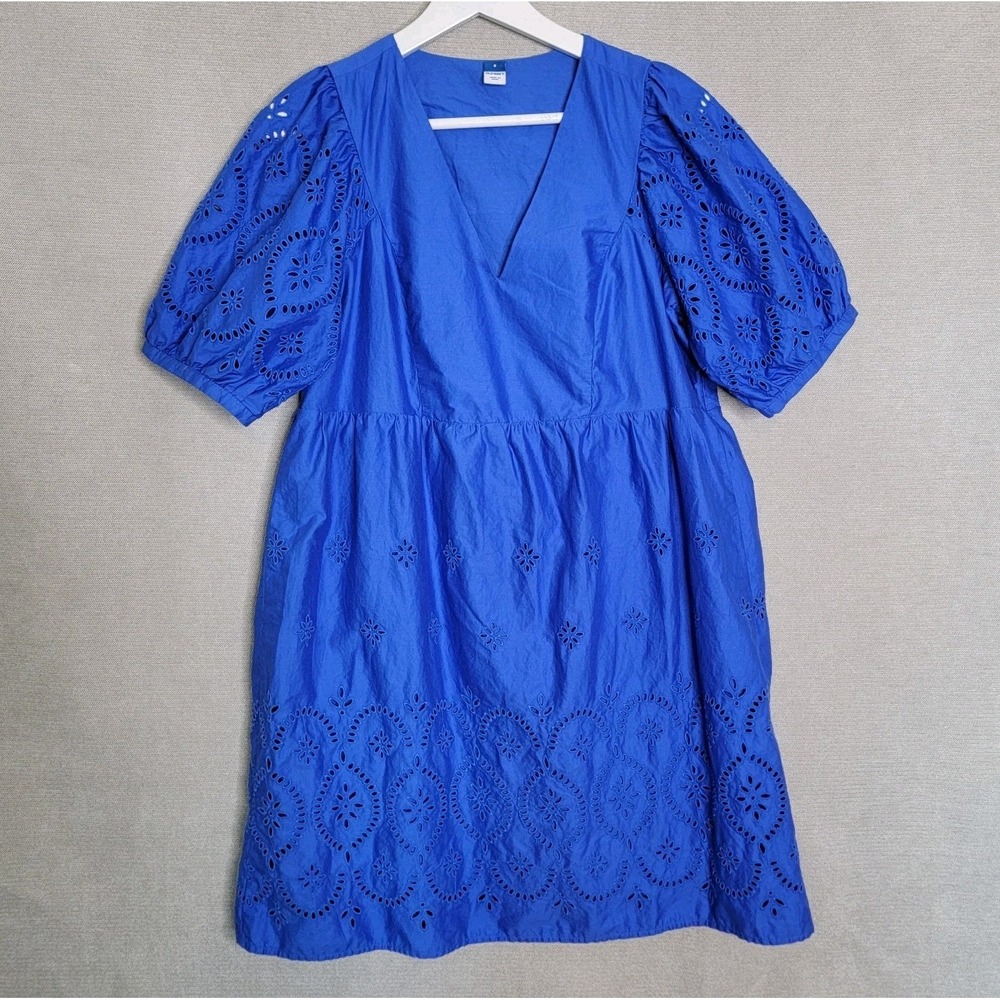 Old Navy Womens Dress Eyelet Balloon Sleeve Shift Size Small 100% Cotton Cottage
